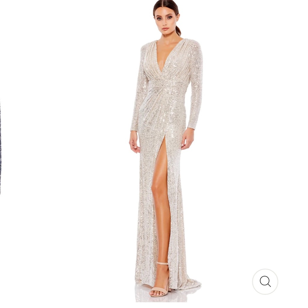 Mac Duggal Glittering Silver Evening Gown